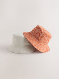 Bucket hat 2 pack ecru rust orange palm tree print, imported from the UK