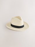 Cream Panama hat with ribbon trim, imported from the UK