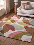 Multi abstract leaf wool rug with tufted textured finish (British brand)