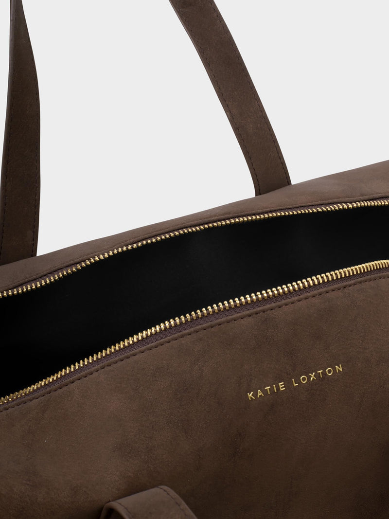 Katie Loxton chocolate suedette weekend bag - British product