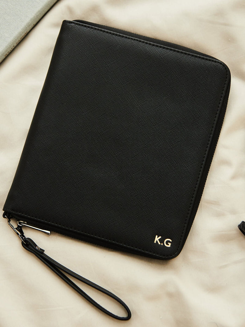 Made Yours personalised black embossed travel case - British product