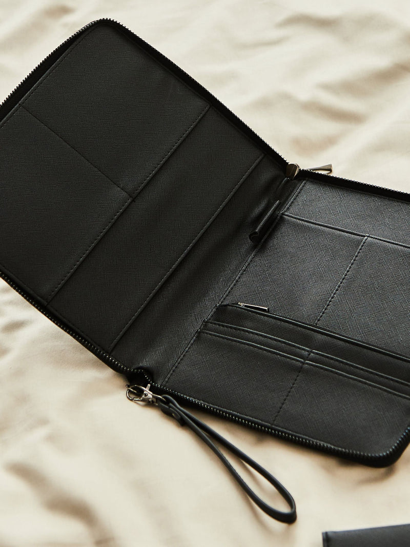 Made Yours personalised black embossed travel case - British product