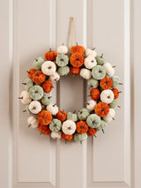 Next Scottish Everlastings Ltd Orange Velvet Pumpkin Autumn Wreath 43cm- Buy online at McGrocer