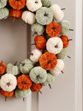 Scottish Everlastings orange velvet pumpkin wreath 43cm, imported from the UK
