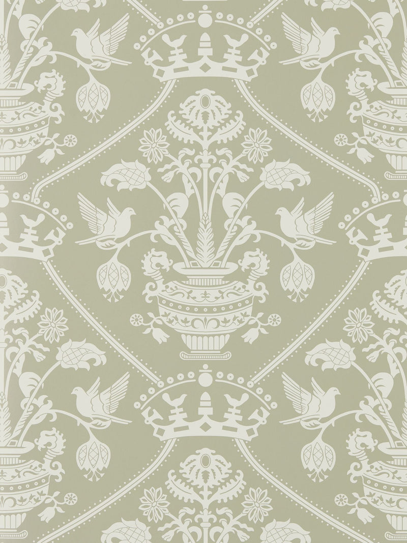 Sanderson wallpaper sample Highgrove Damask silver green A4 - British product