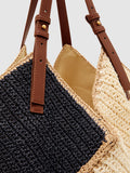 Reiss Navy Farrah raffia-effect colour-block tote bag, imported from the UK