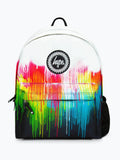Hype White Drips backpack with multi-colour splatter design, imported from the UK