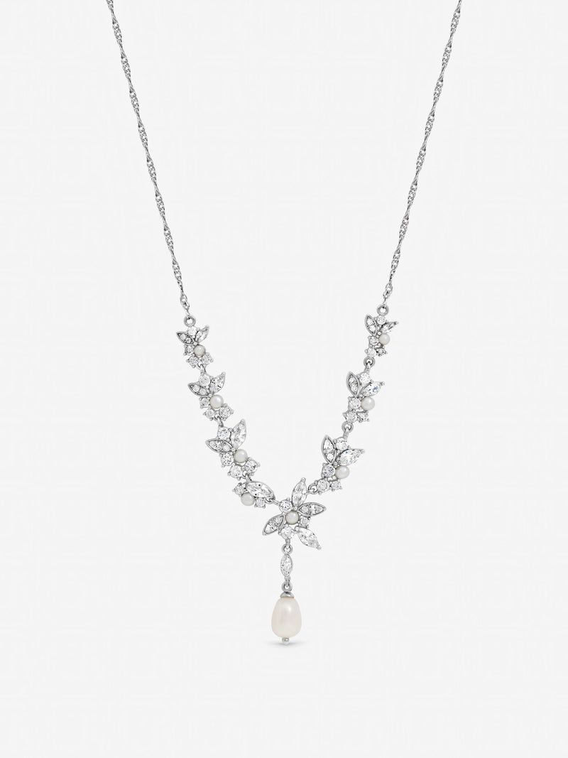 Jon Richard crystal and freshwater pearl Y-drop necklace 45mm (British brand)