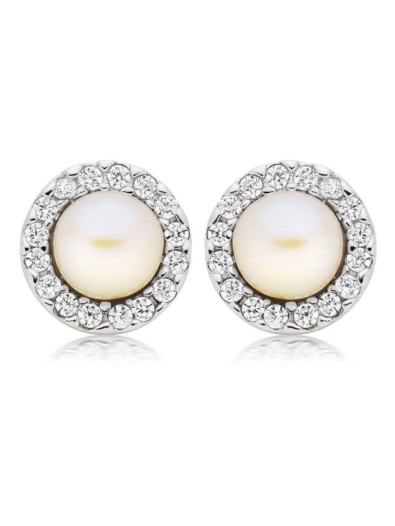 Beaverbrooks silver cubic zirconia pearl earrings 8mm (British brand)