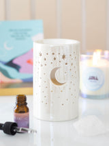 Next Something Different White Iridescent Moon Pillar Oil Burner and Wax Warmer- Buy online at McGrocer