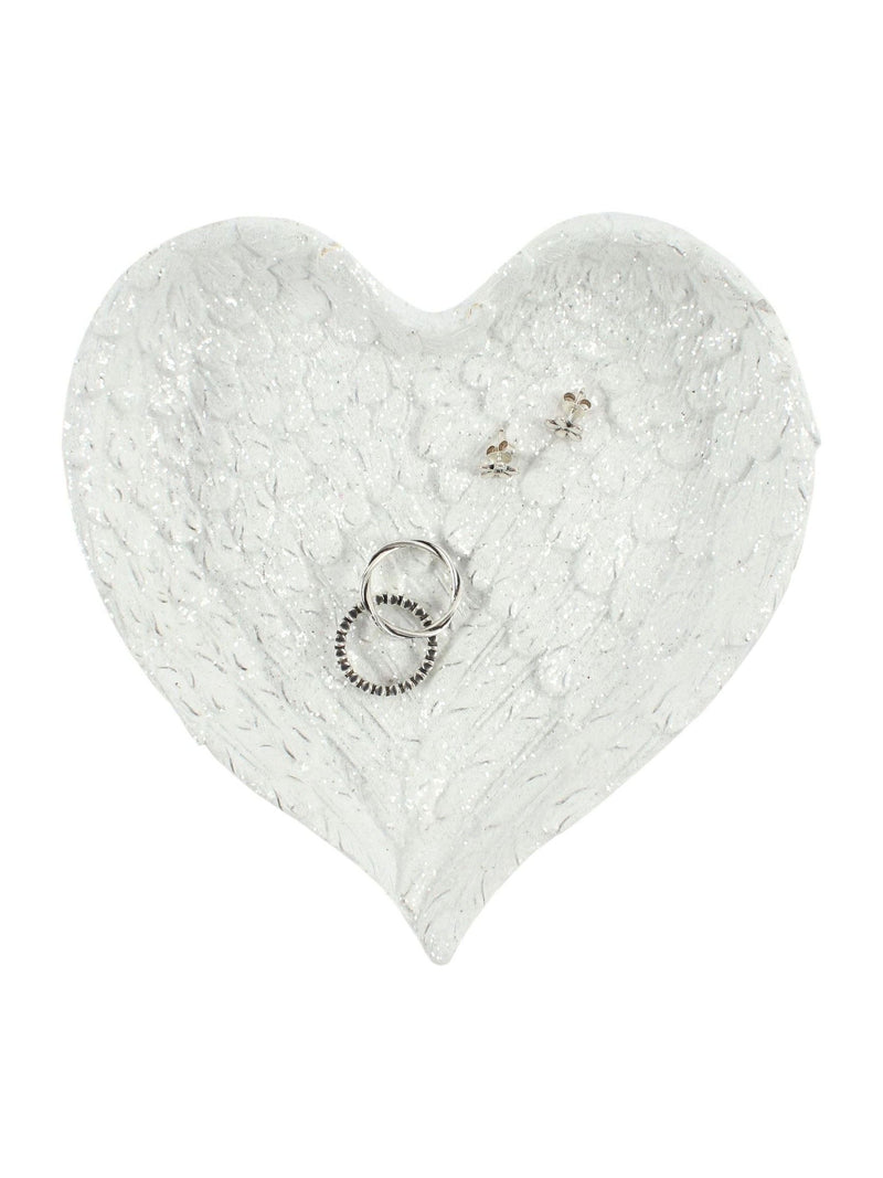 Something Different white glitter heart angel wing trinket dish (British brand)