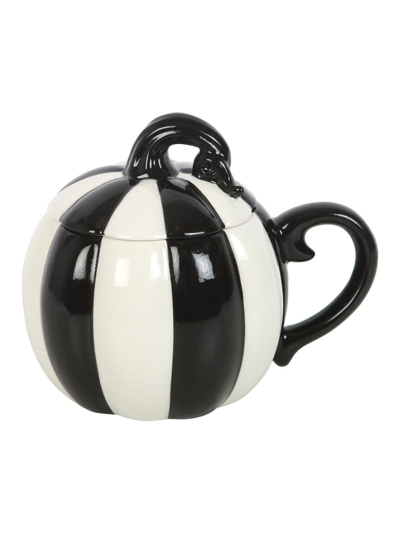 Something Different black striped pumpkin lidded mug, imported from the UK