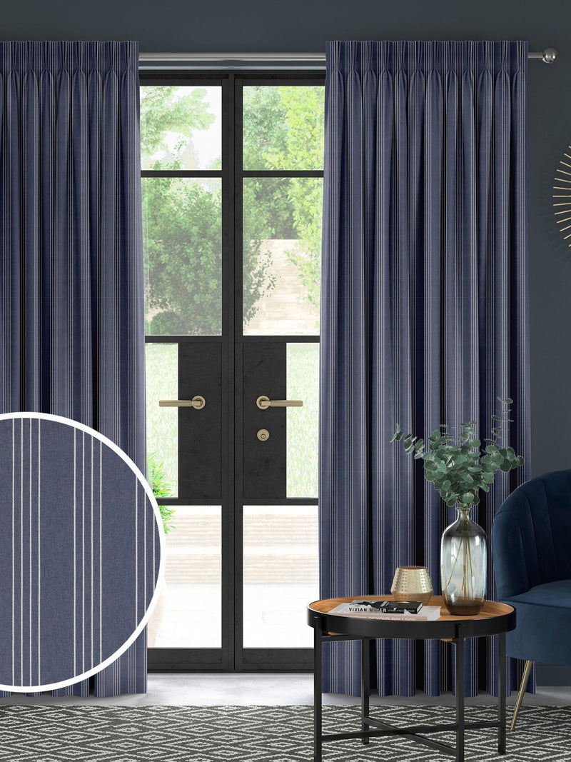 Indigo Leuwin blue striped made to measure curtains (British brand)