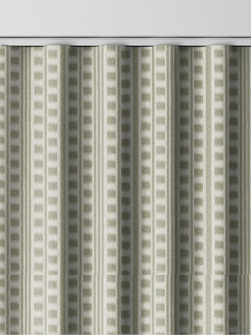 Sage Celot green geometric jacquard curtains (British brand)