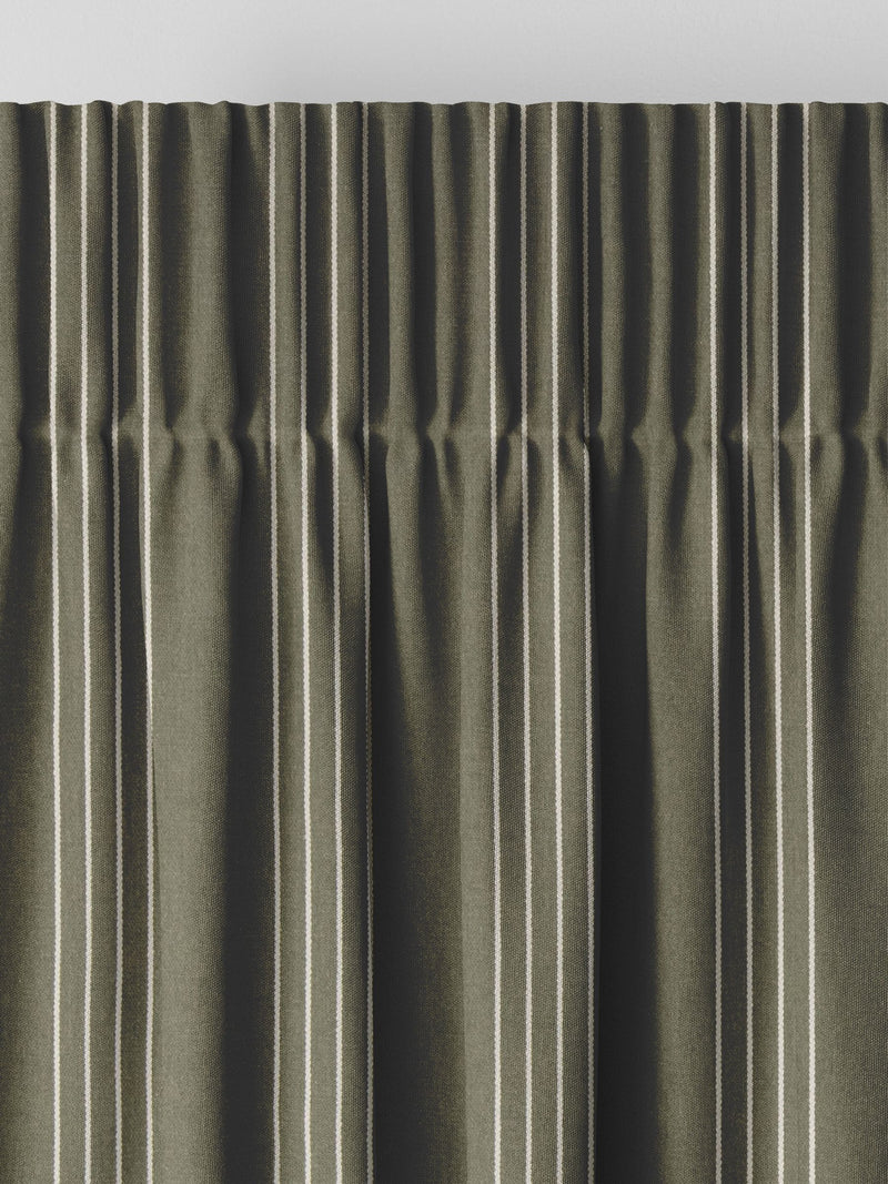 Pine Leuwin green stripe curtains, UK version
