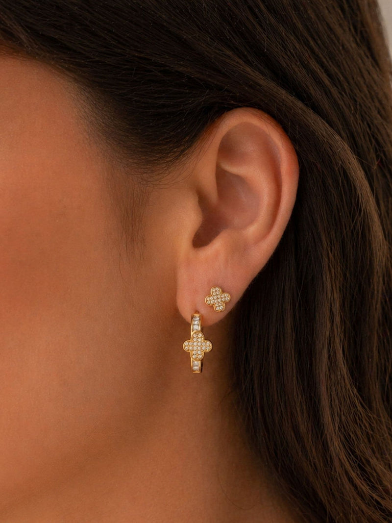 Jon Richard gold tone pave clover hoop earrings pack of 2, UK version