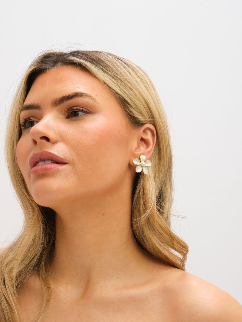 Jon Richard enamel flower clip earrings gold tone - British product