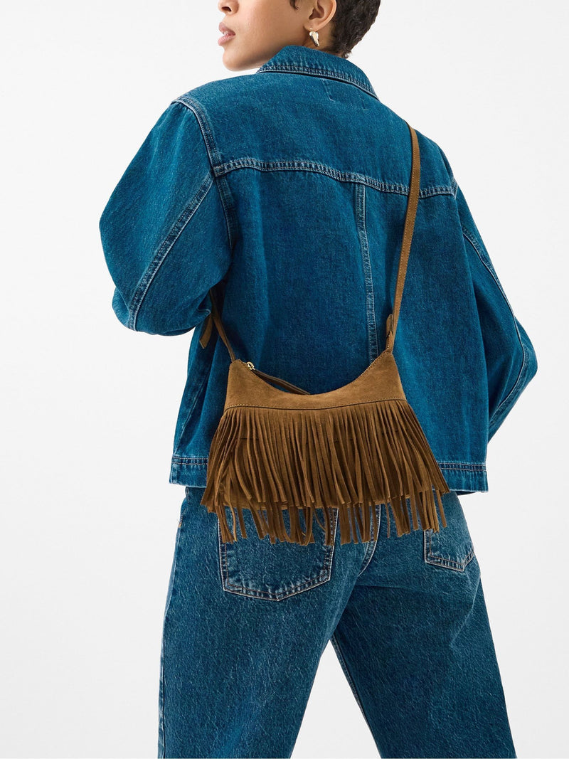 Accessorize brown suede cross body bag with fringe - British product