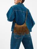 Accessorize brown suede cross body bag with fringe - British product