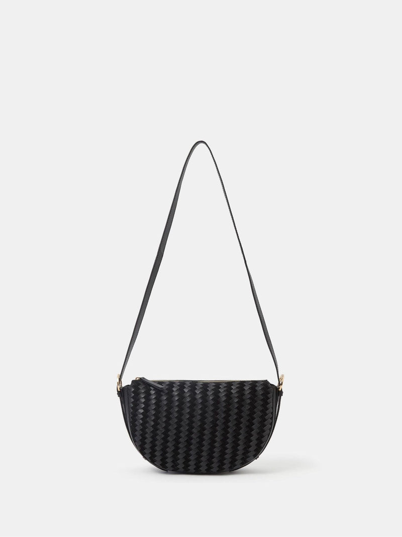 Accessorize black woven leather crossbody bag, imported from the UK