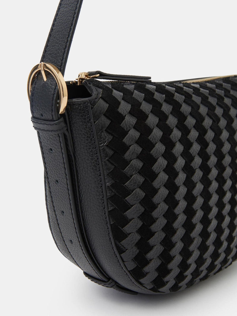Accessorize black woven leather crossbody bag, imported from the UK