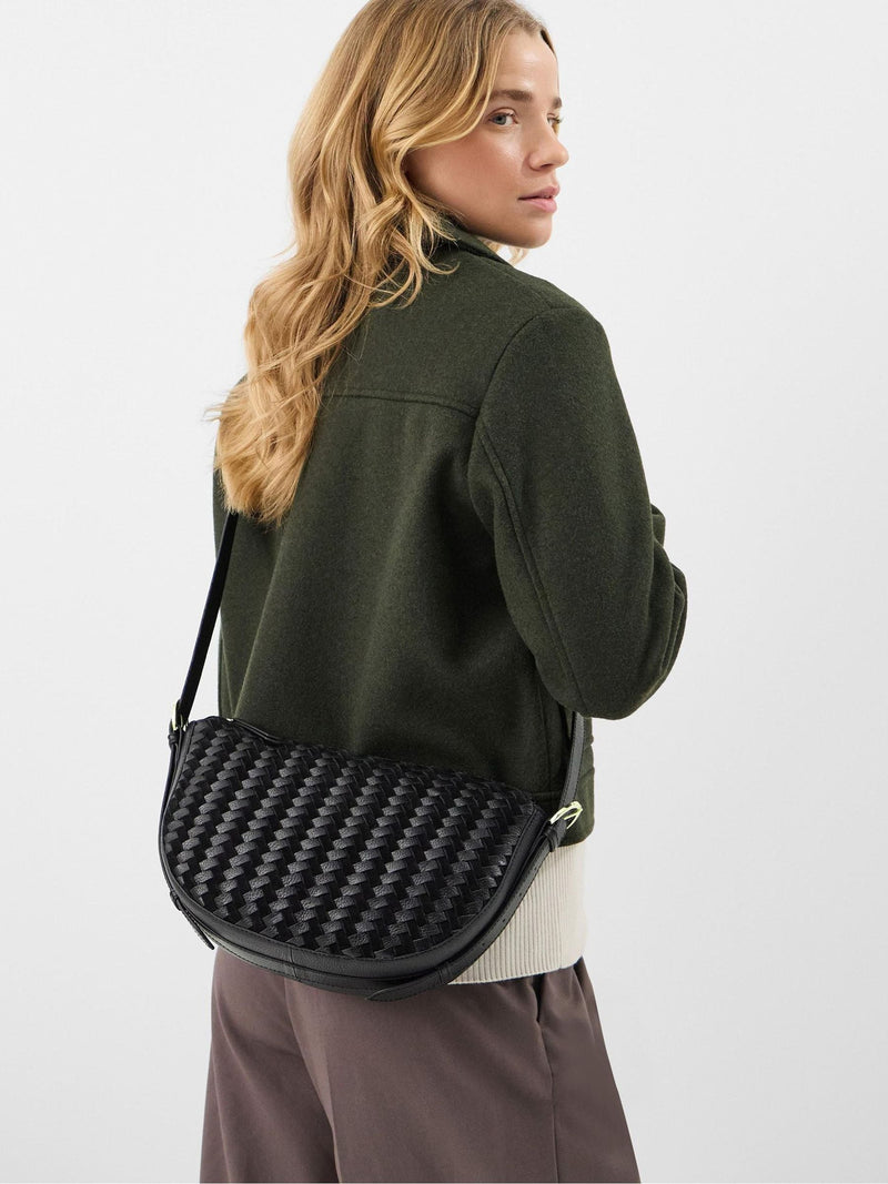 Accessorize black woven leather crossbody bag, imported from the UK