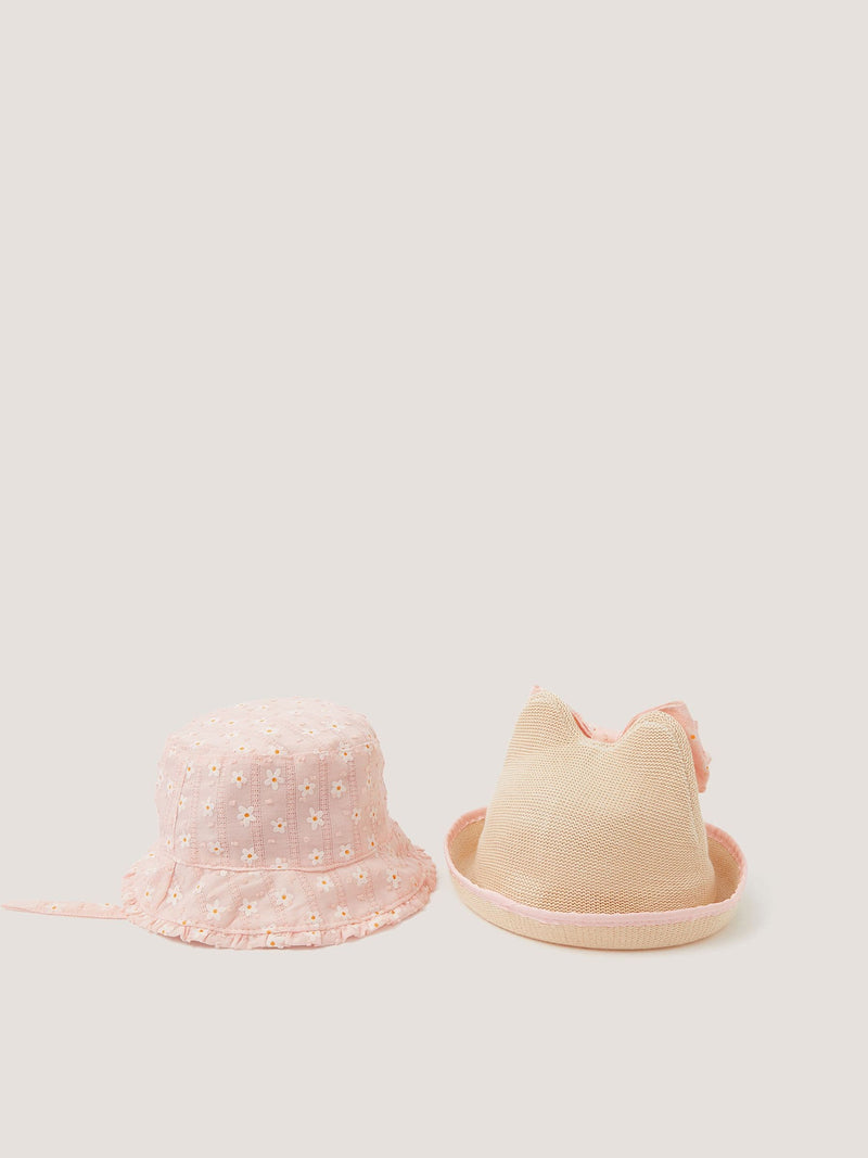 Monsoon pink baby embroidered bunny hats 2-pack - British product