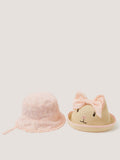 Monsoon pink baby embroidered bunny hats 2-pack - British product