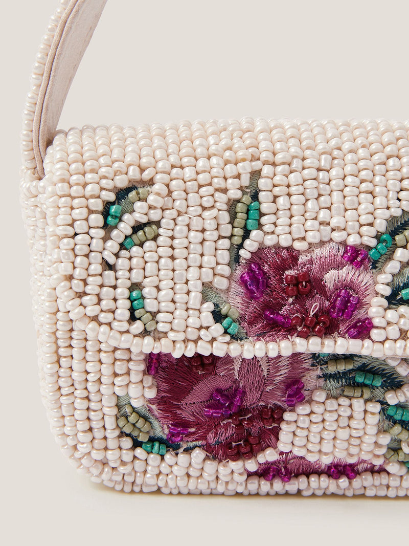 Monsoon cream mini flower beaded bag - British product