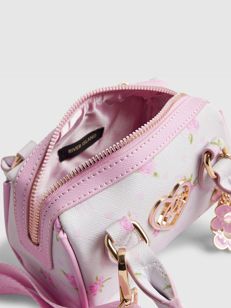 River Island white ditsy mini bowler bag - British product