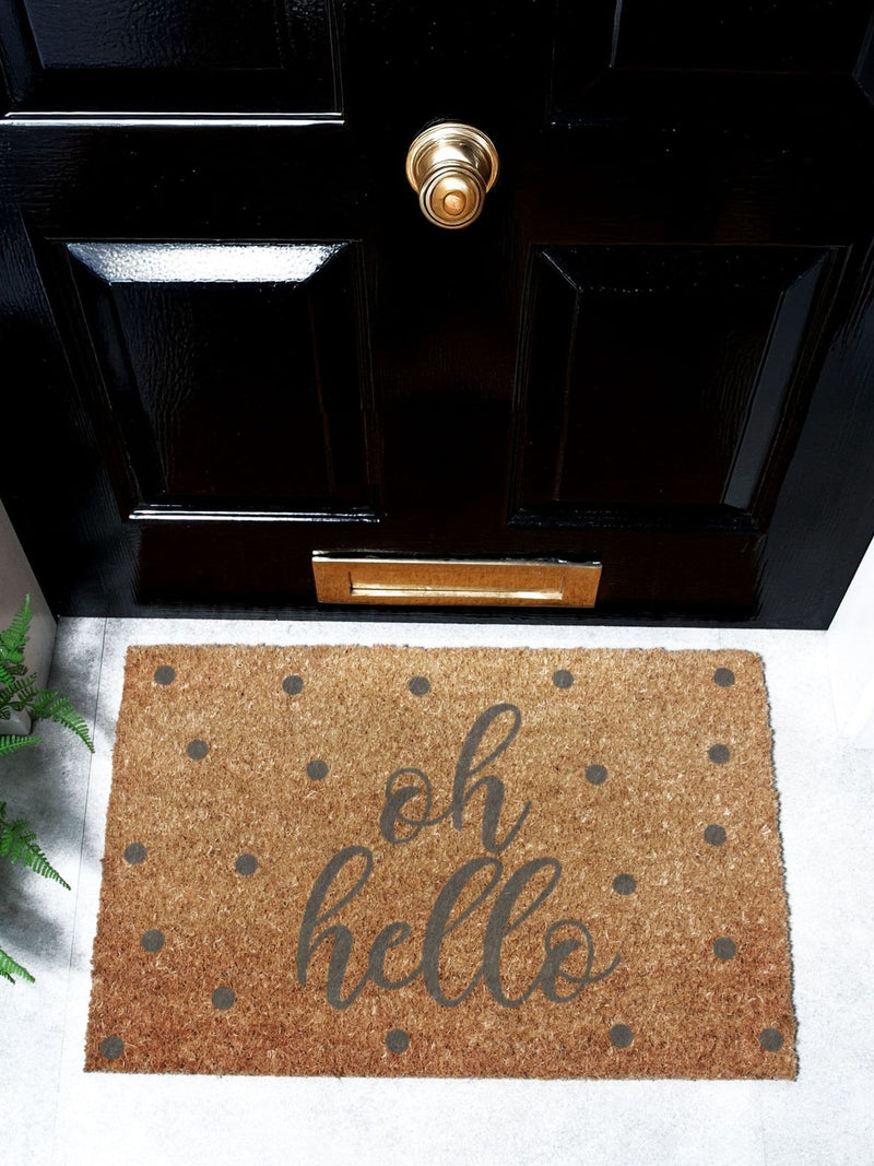Artsy Mats Grey Oh Hello doormat 60x40cm, UK version