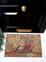 Next Artsy Mats Brown Hello Scribbly Floral Doormat 60cm x 40cm- Buy online at McGrocer