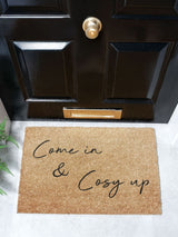 Next Artsy Mats Natural Black Come In and Cosy Up Coir Doormat 60cm x 40cm- Buy online at McGrocer