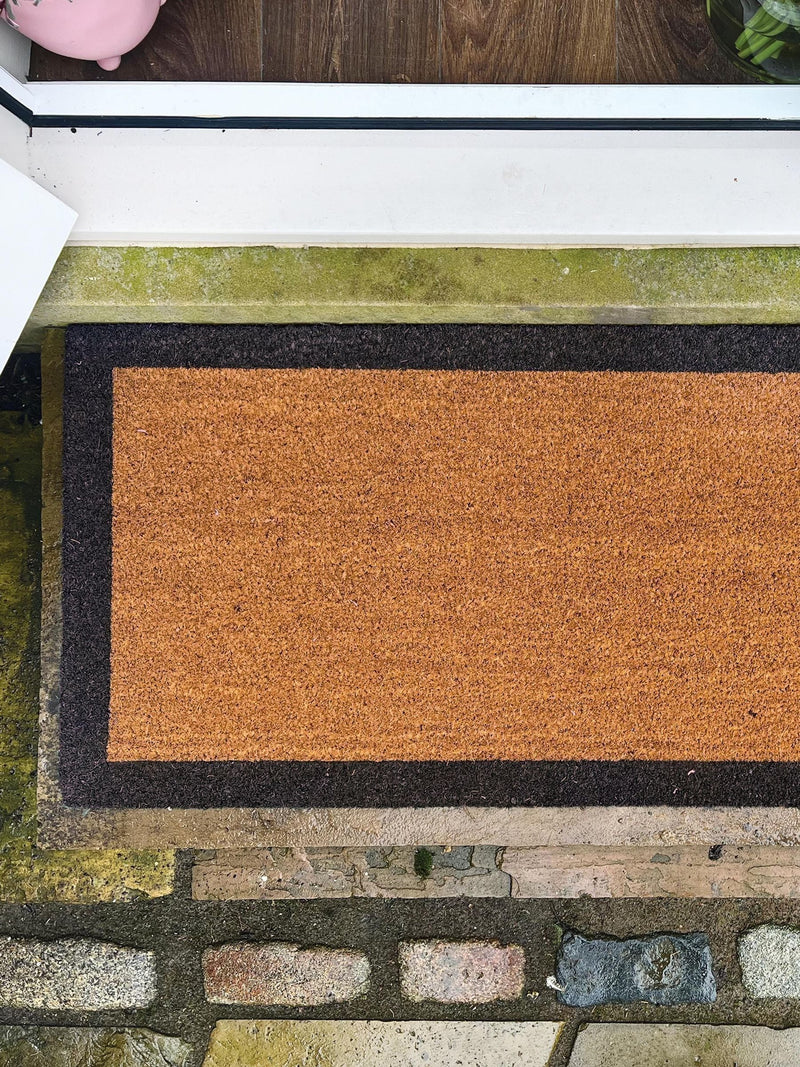 Coir runner doormat black border 55x125cm, imported from the UK