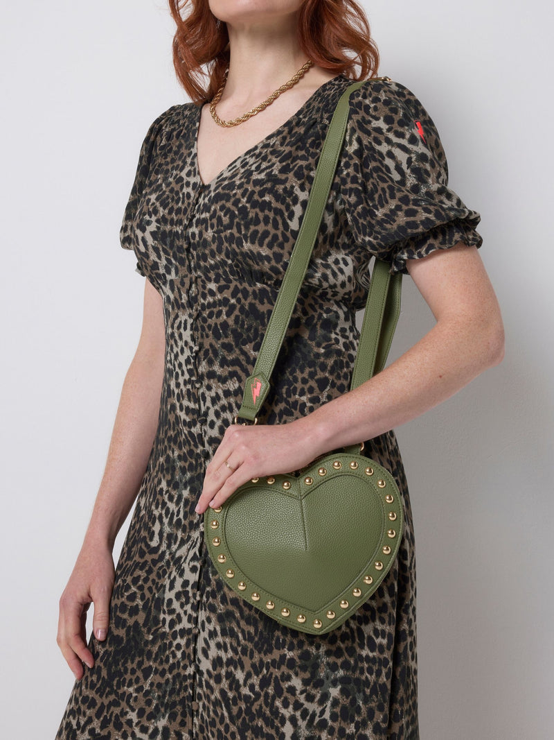 SCAMP & DUDE green heart studded cross-body bag 23cm - British product