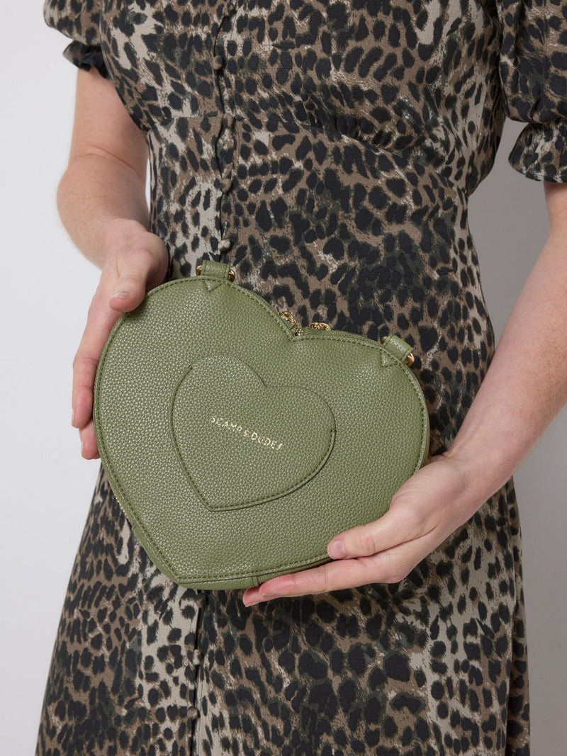 SCAMP & DUDE green heart studded cross-body bag 23cm - British product