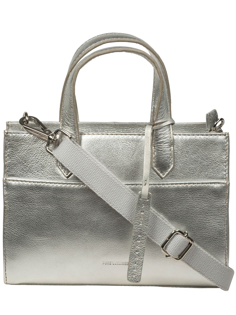 Pure Luxuries London Tatiana silver leather crossbody bag, imported from the UK