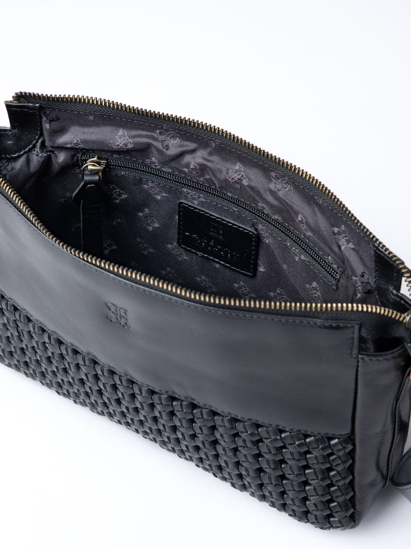 Lakeland Leather black Waverton woven cross-body bag - British product