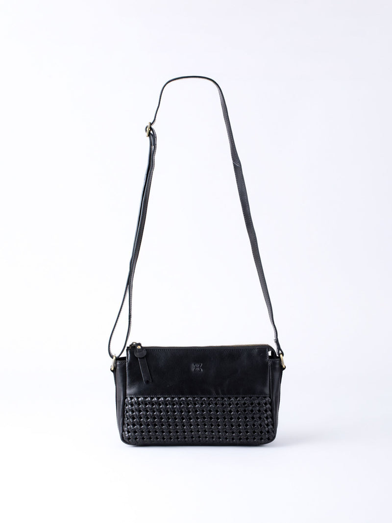 Lakeland Leather black Waverton woven cross-body bag - British product