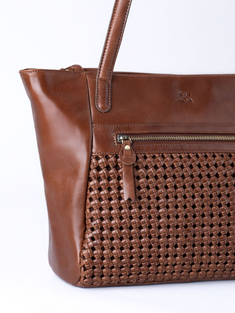 Lakeland Leather Waverton woven tote bag brown 29cm (British brand)