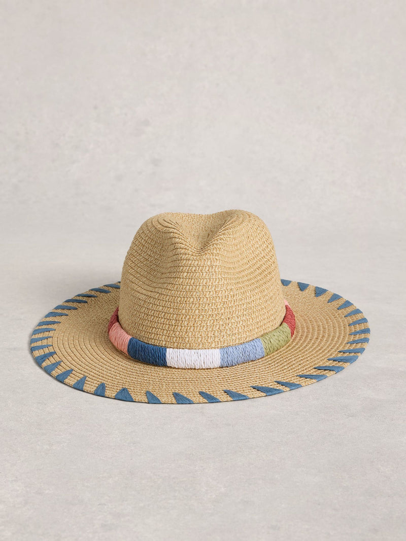 White Stuff natural whipstitch fedora hat, imported from the UK