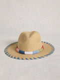 White Stuff natural whipstitch fedora hat, imported from the UK