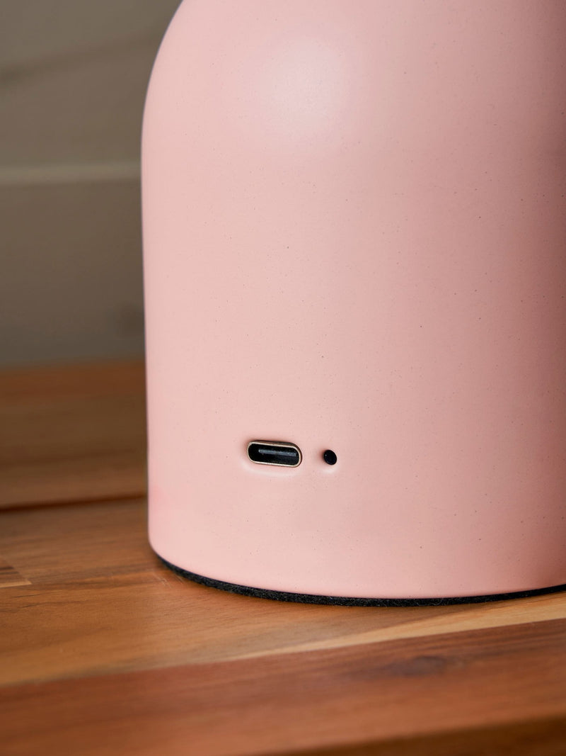 BHS pink USB-C rechargeable table lamp, opal glass, UK version