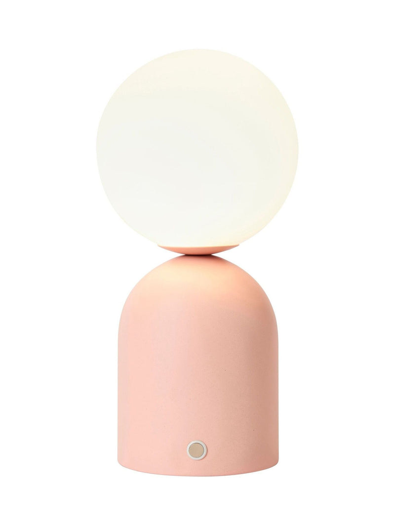 BHS pink USB-C rechargeable table lamp, opal glass, UK version