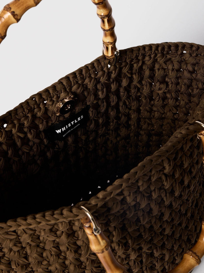 Whistles green bamboo handle crochet bag, UK version