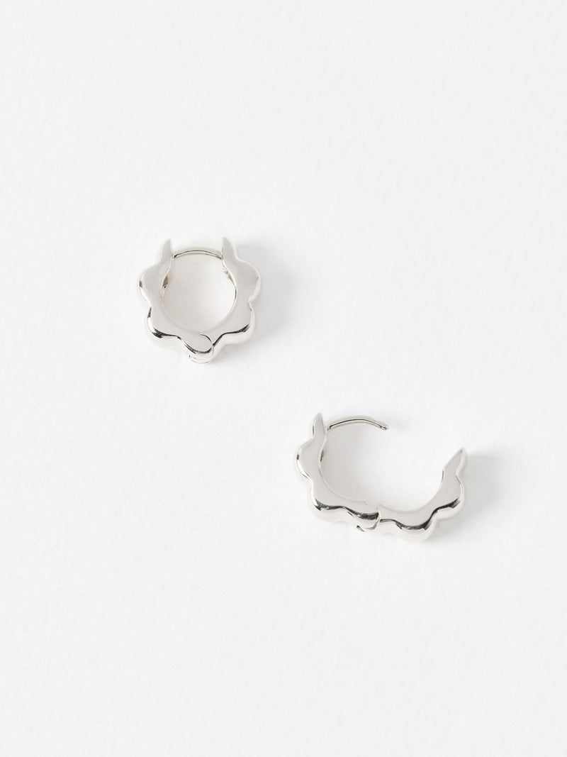 Oliver Bonas sterling silver scalloped flower clicker hoop earrings, UK version