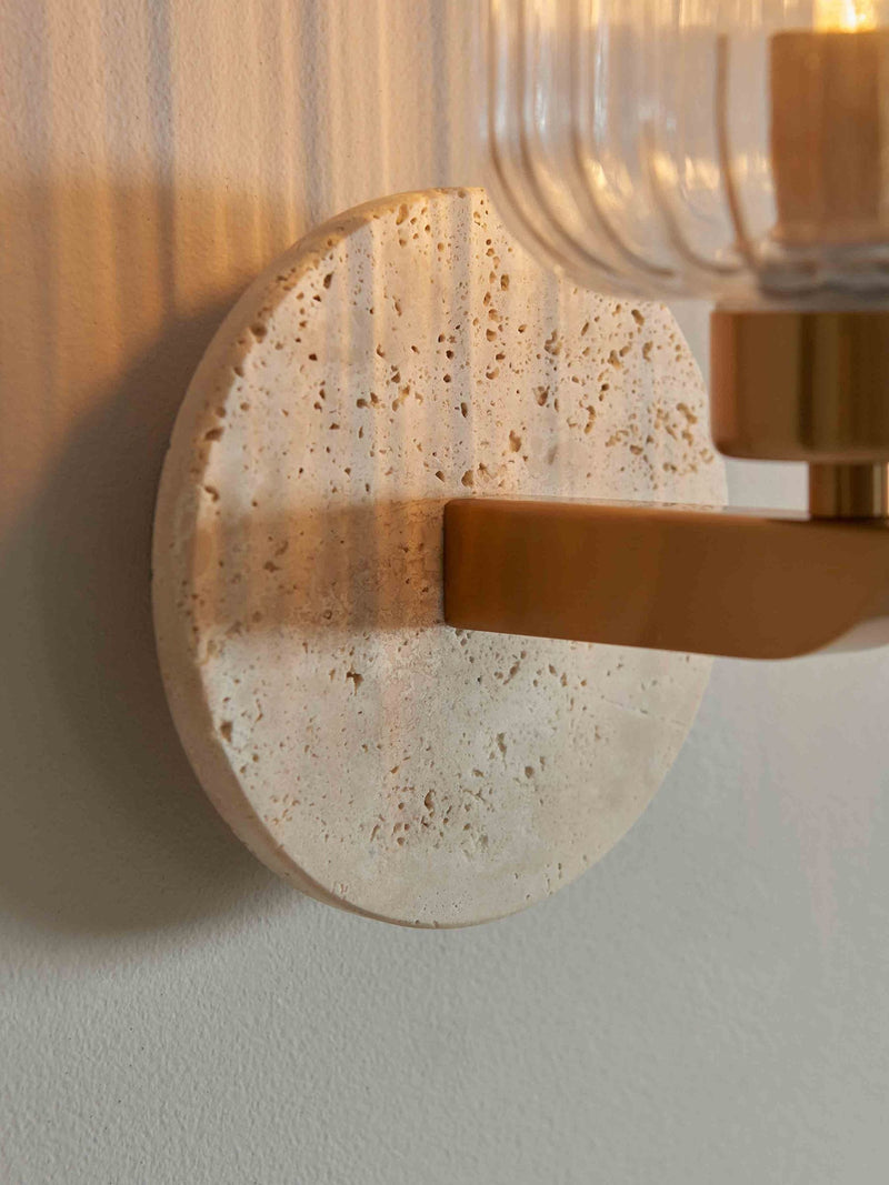 Gallery Home beige Travine ribbed marble wall light - British product