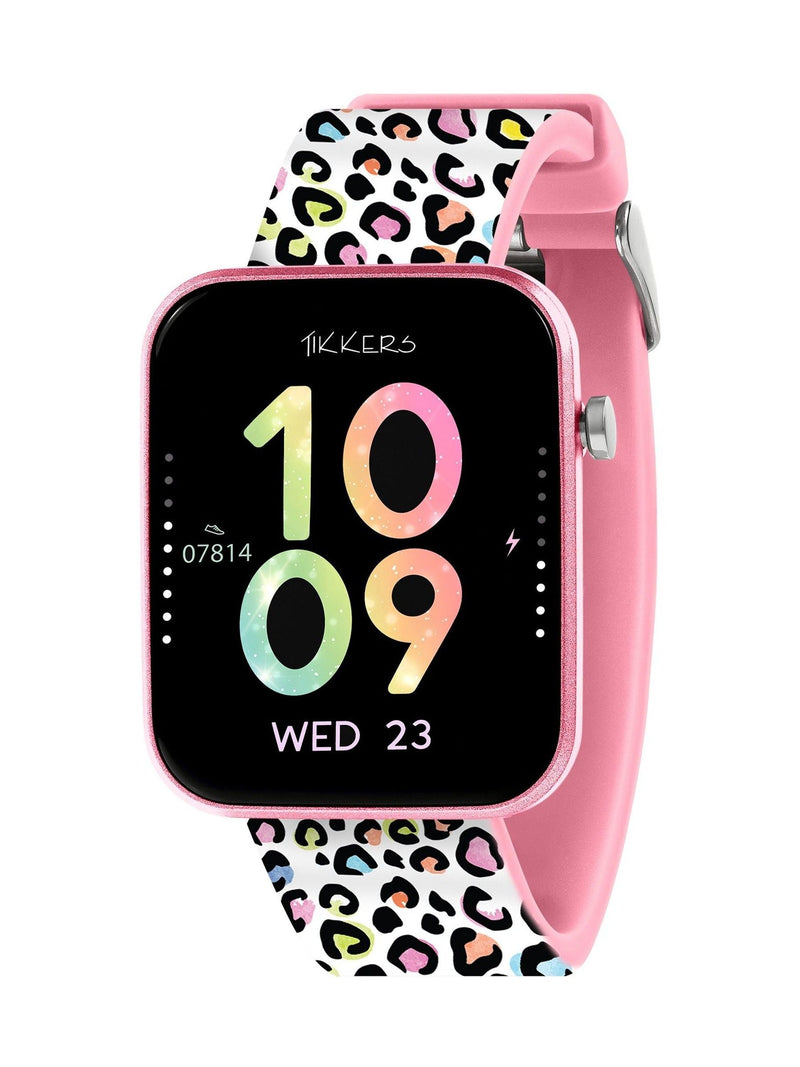 Tikkers black smart watch leopard print silicone strap (British brand)