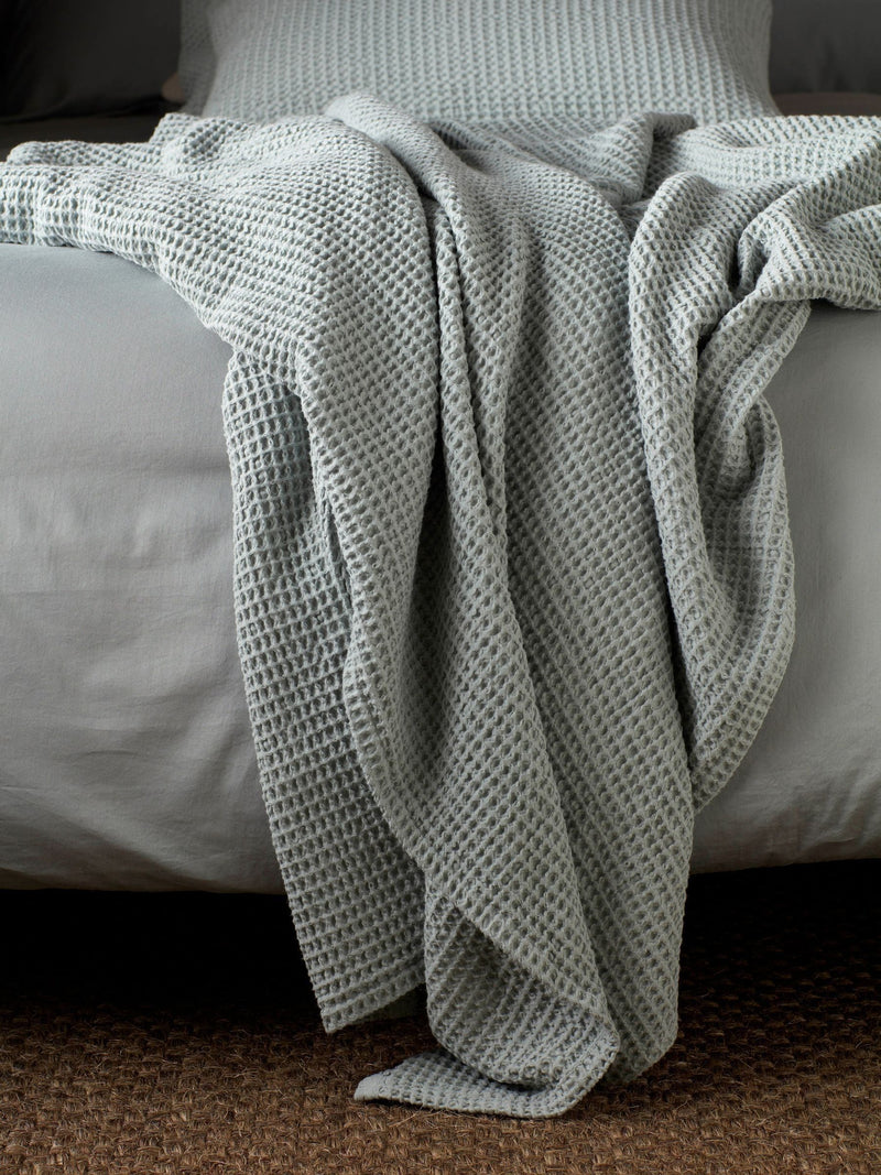 Secret Linen Store sage big waffle throw, UK version