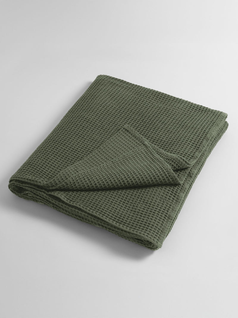 Secret Linen Store olive green waffle throw (British brand)
